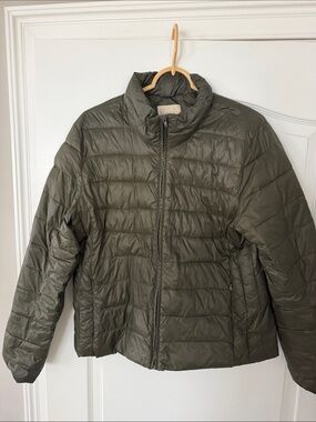 LOFT Olive Quilted Lightweight Puffer Jacket